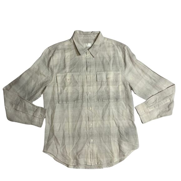 7 For All Mankind Men's Button Up Linen Shirt Size Large Long Sleeve Pockets - Picture 1 of 8